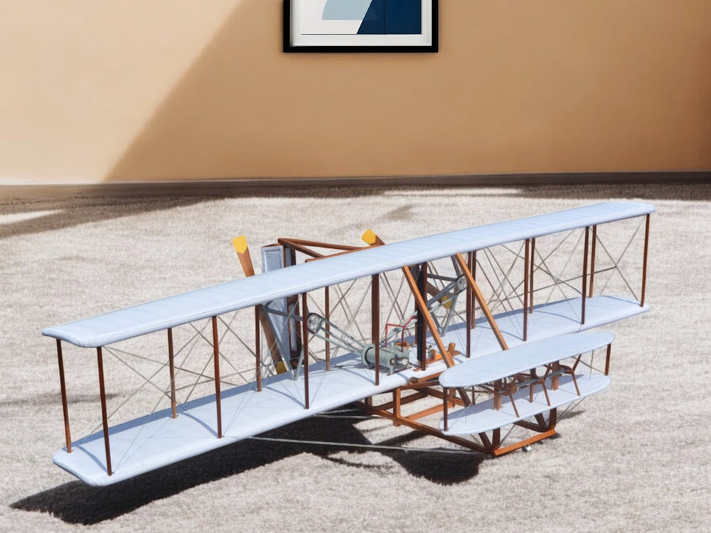 Homeroots 24" Brown And White Solid Wood Hand Painted Model Airplane Tabletop Sculpture  Solid Wood 401835