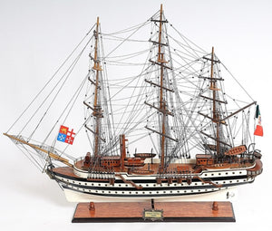 HomeRoots 32" Hand-Painted Black and White Solid Wood Amerigo Vespucci Model Boat - Nautical Home Decor Piece 401836