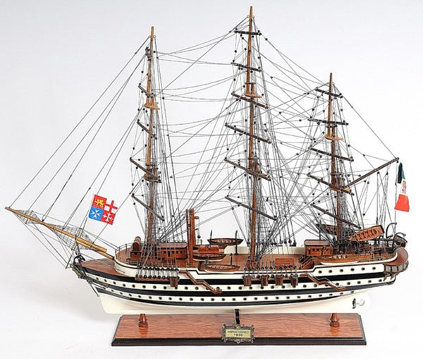 HomeRoots 32" Hand-Painted Black and White Solid Wood Amerigo Vespucci Model Boat - Nautical Home Decor Piece 401836