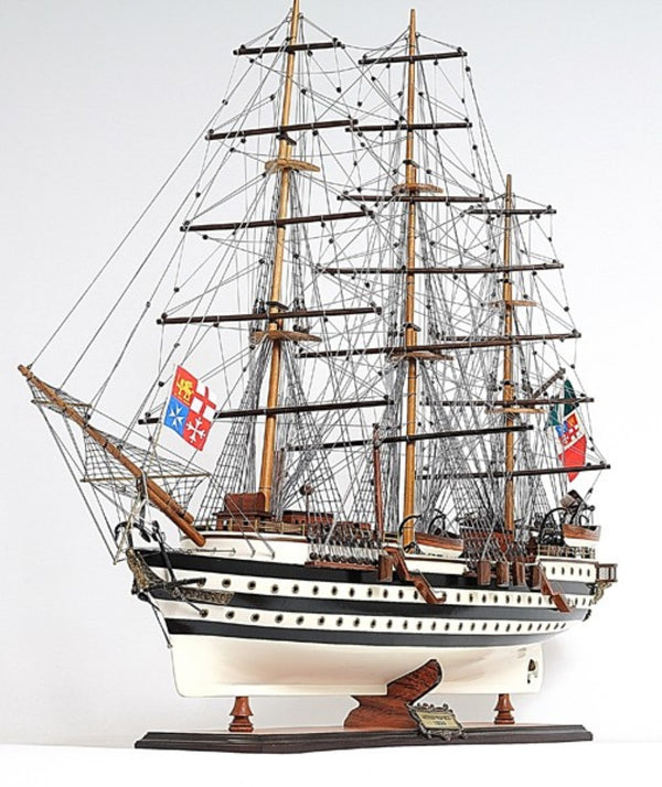 HomeRoots 32" Hand-Painted Black and White Solid Wood Amerigo Vespucci Model Boat - Nautical Home Decor Piece 401836