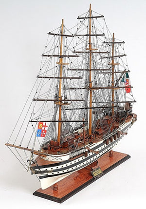 HomeRoots 32" Hand-Painted Black and White Solid Wood Amerigo Vespucci Model Boat - Nautical Home Decor Piece 401836