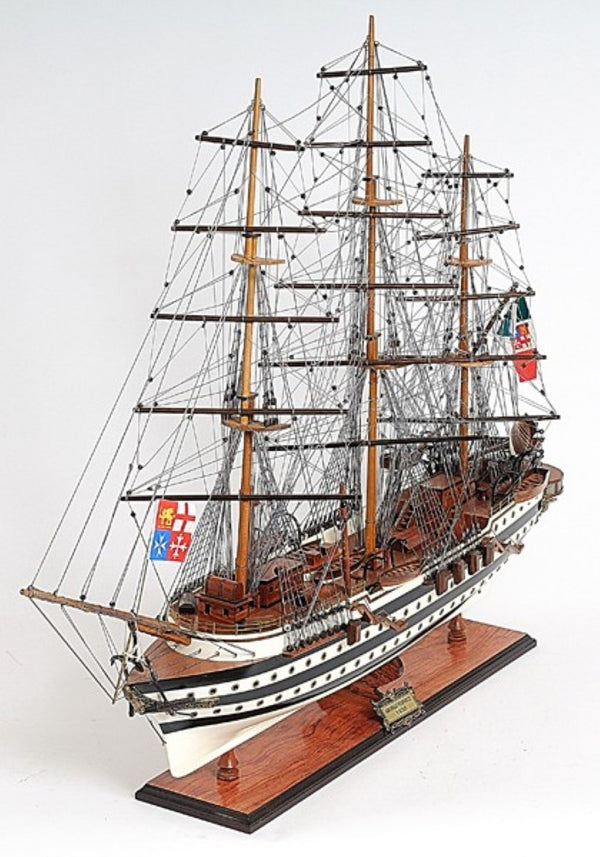 HomeRoots 32" Hand-Painted Black and White Solid Wood Amerigo Vespucci Model Boat - Nautical Home Decor Piece 401836