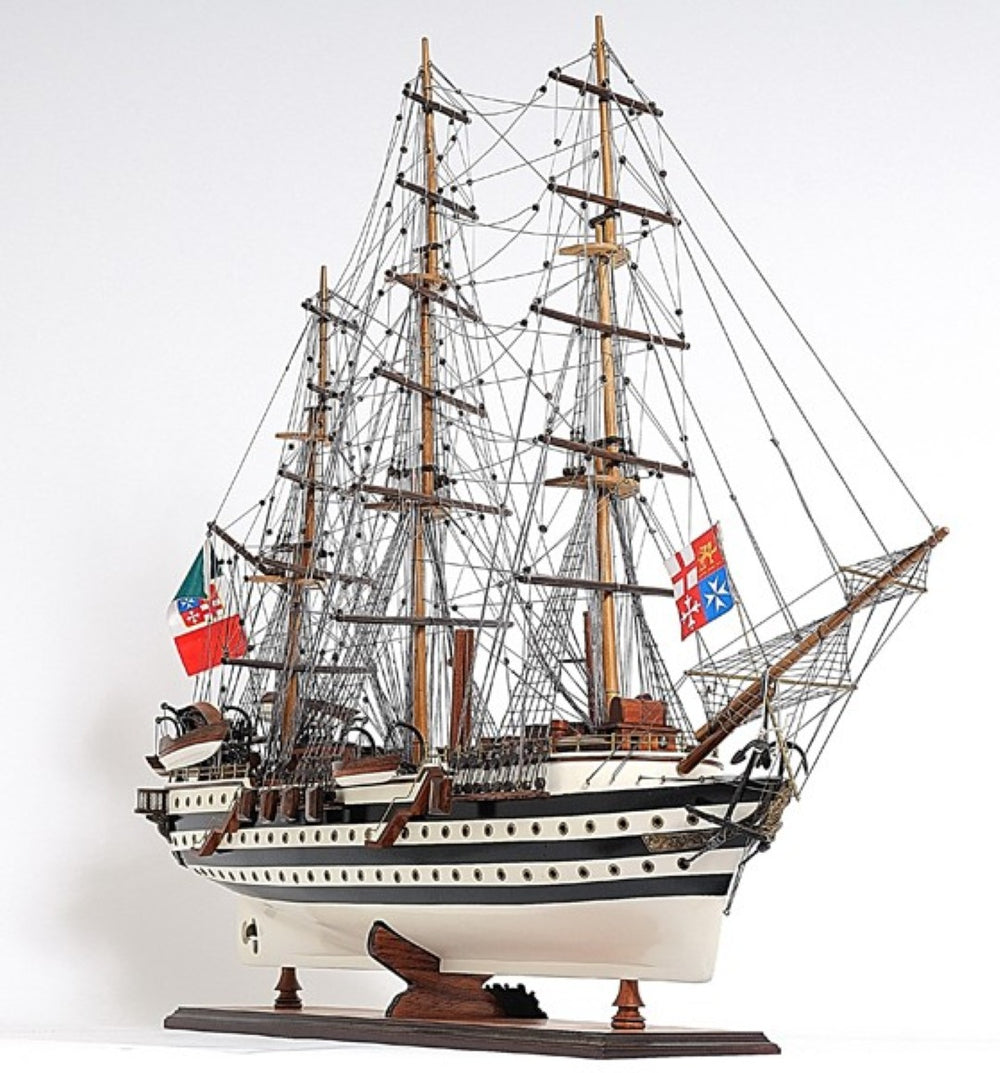 HomeRoots 32" Hand-Painted Black and White Solid Wood Amerigo Vespucci Model Boat - Nautical Home Decor Piece 401836