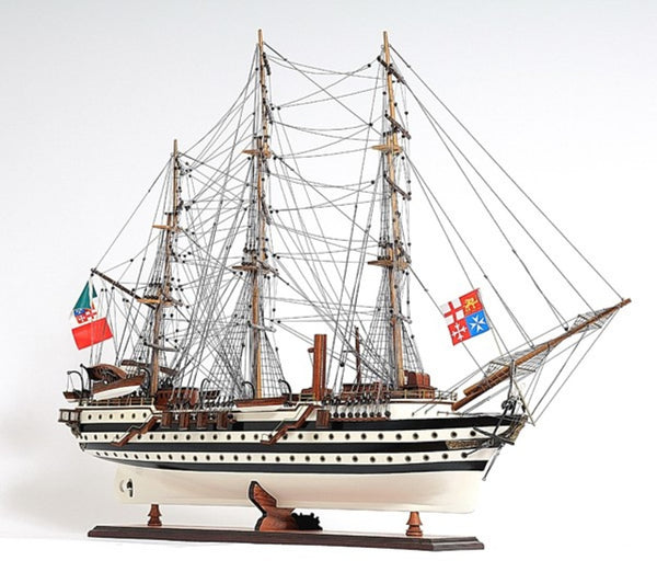 HomeRoots 32" Hand-Painted Black and White Solid Wood Amerigo Vespucci Model Boat - Nautical Home Decor Piece 401836