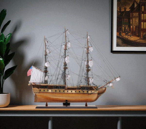 31 Inch Handcrafted Wooden Sailboat Replica Decorative Nautical Accent for Coastal Homes
