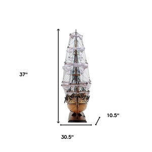 31 Inch Handcrafted Wooden Sailboat Replica Decorative Nautical Accent for Coastal Homes