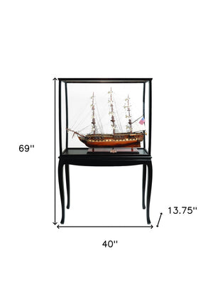 HomeRoots 69" Hand-Painted USS Constitution Model Boat in Solid Wood Case – Stunning Nautical Display Piece! 401839