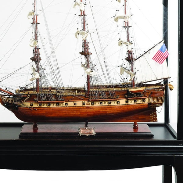 HomeRoots 69" Hand-Painted USS Constitution Model Boat in Solid Wood Case – Stunning Nautical Display Piece! 401839