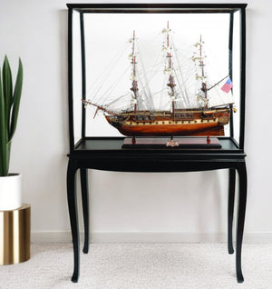 HomeRoots 69" Hand-Painted USS Constitution Model Boat in Solid Wood Case – Stunning Nautical Display Piece! 401839