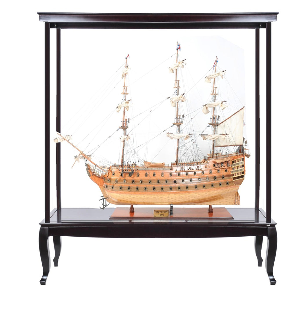 HomeRoots 75" HMS Victory Tabletop Sculpture - Handcrafted Solid Wood Nautical Decor with Display Case & Name Plate 401841