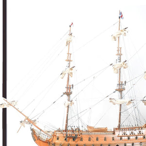HomeRoots 75" HMS Victory Tabletop Sculpture - Handcrafted Solid Wood Nautical Decor with Display Case & Name Plate 401841