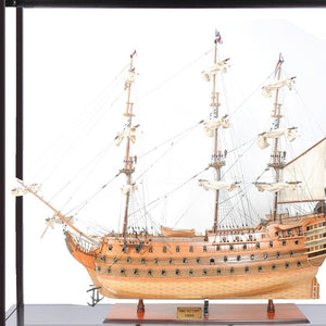 HomeRoots 75" HMS Victory Tabletop Sculpture - Handcrafted Solid Wood Nautical Decor with Display Case & Name Plate 401841