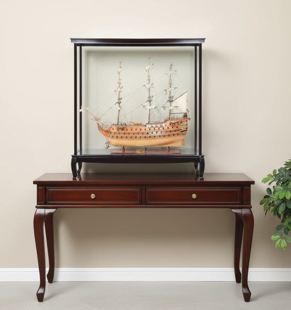 HomeRoots 75" HMS Victory Tabletop Sculpture - Handcrafted Solid Wood Nautical Decor with Display Case & Name Plate 401841