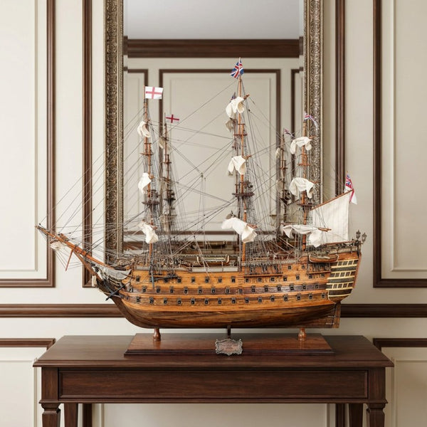HomeRoots 27" Hand-Painted Solid Wood Model Boat Sculpture - Nautical Charm for Home Décor & Collectors 401842