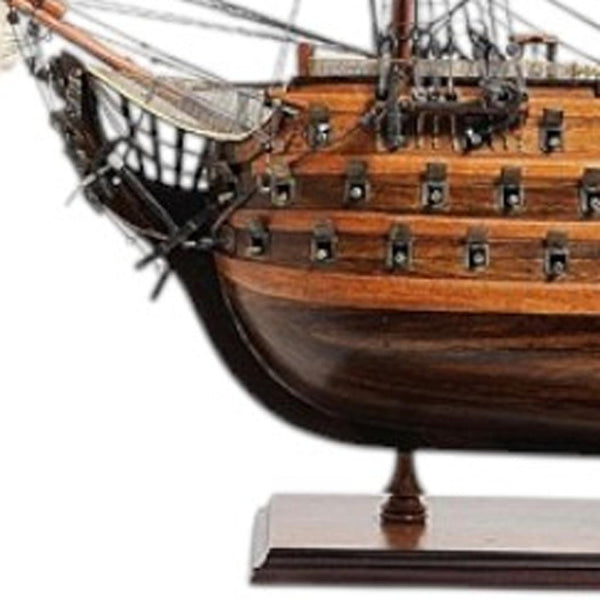 HomeRoots 27" Hand-Painted Solid Wood Model Boat Sculpture - Nautical Charm for Home Décor & Collectors 401842