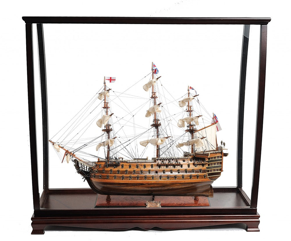 Homeroots 32" Wood Brown Solid Wood Hand Painted Hms Victory Medium Display Case Model Boat  Solid Wood 401843