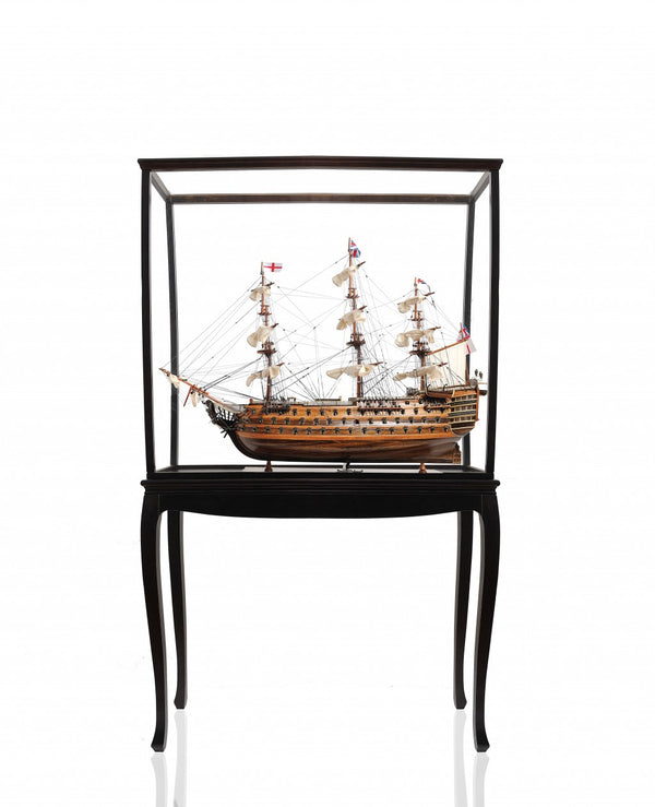 Homeroots 69" Wood Brown Hms Victory Large Floor Display Boat Hand Painted Decorative Boat  Solid Wood 401847