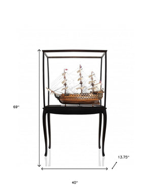 Homeroots 69" Wood Brown Hms Victory Large Floor Display Boat Hand Painted Decorative Boat  Solid Wood 401847