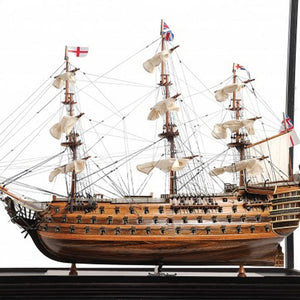 Homeroots 69" Wood Brown Hms Victory Large Floor Display Boat Hand Painted Decorative Boat  Solid Wood 401847