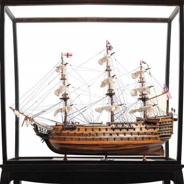 Homeroots 69" Wood Brown Hms Victory Large Floor Display Boat Hand Painted Decorative Boat  Solid Wood 401847