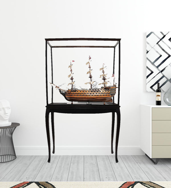 Homeroots 69" Wood Brown Hms Victory Large Floor Display Boat Hand Painted Decorative Boat  Solid Wood 401847