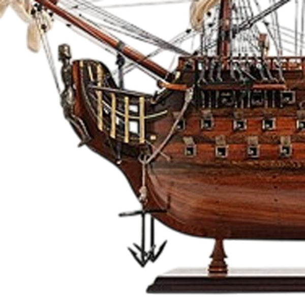 HomeRoots 36 Inch Handcrafted Solid Wood Decorative Sailing Vessel Nautical Home Accent Brown 401848
