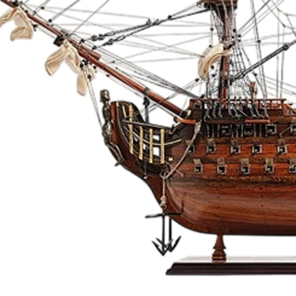 36 Inch Handcrafted Solid Wood Decorative Sailing Vessel Nautical Home Accent Brown