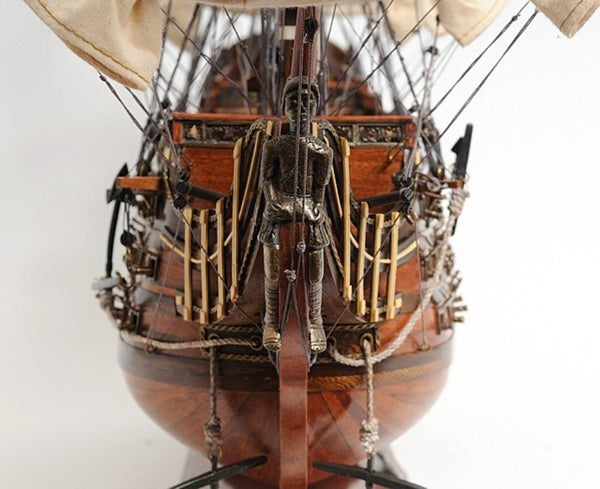 36 Inch Handcrafted Solid Wood Decorative Sailing Vessel Nautical Home Accent Brown