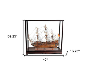 Homeroots 39" Wood Brown San Felipe Large Table Top Display Hand Painted Decorative Boat  Solid Wood 401849