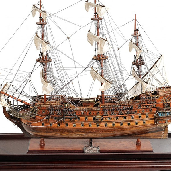 Homeroots 39" Wood Brown San Felipe Large Table Top Display Hand Painted Decorative Boat  Solid Wood 401849