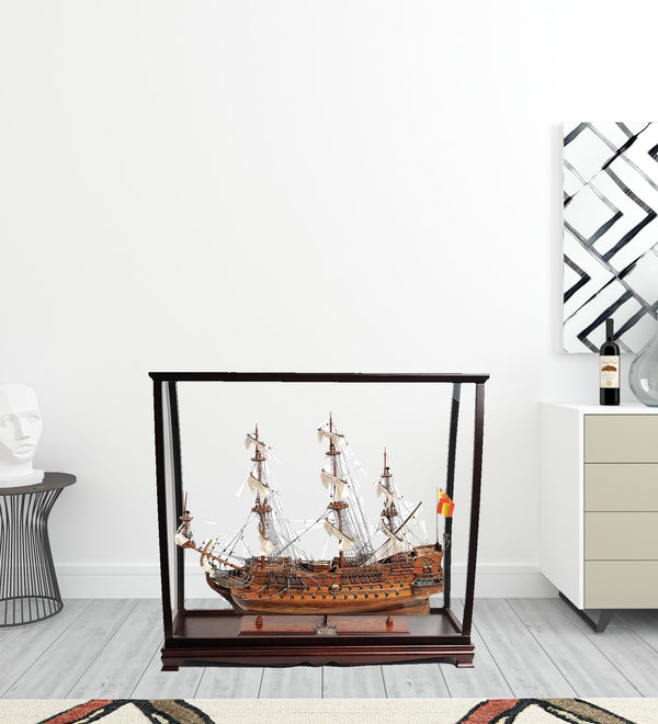 Homeroots 39" Wood Brown San Felipe Large Table Top Display Hand Painted Decorative Boat  Solid Wood 401849