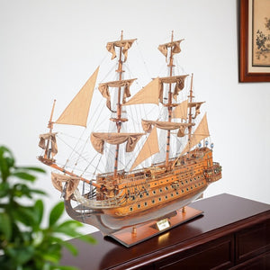 82 Inch Handcrafted Solid Wood Decorative Sailboat Sculpture Coastal Nautical Accent