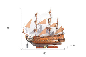 82 Inch Handcrafted Solid Wood Decorative Sailboat Sculpture Coastal Nautical Accent