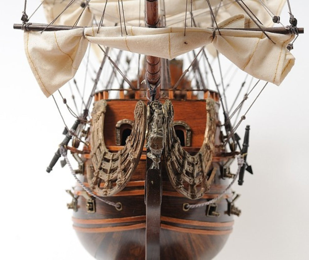 HomeRoots 27" Hand-Painted Solid Wood Solei Royal Model Boat - Vintage Nautical Décor for Home & Office Display 401852