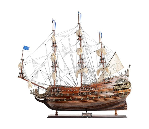 Homeroots 33" Brown Solid Wood Hand Painted Solei Royal Model Boat  Solid Wood 401853