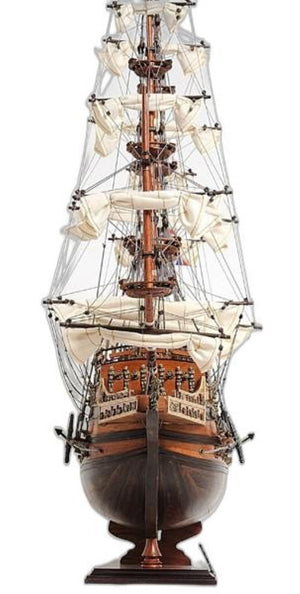 HomeRoots 27 Inch Hand Painted Solid Wood Decorative Sailing Vessel Model for Coastal Home Decor 401854