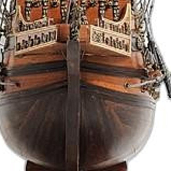 27 Inch Hand Painted Solid Wood Decorative Sailing Vessel Model for Coastal Home Decor