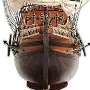 27 Inch Hand Painted Solid Wood Decorative Sailing Vessel Model for Coastal Home Decor