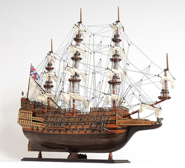 27 Inch Hand Painted Solid Wood Decorative Sailing Vessel Model for Coastal Home Decor