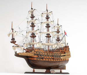 27 Inch Hand Painted Solid Wood Decorative Sailing Vessel Model for Coastal Home Decor