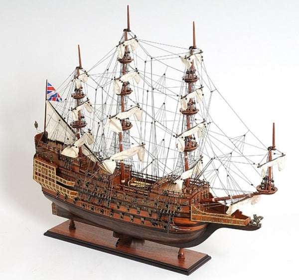 27 Inch Hand Painted Solid Wood Decorative Sailing Vessel Model for Coastal Home Decor