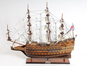 HomeRoots 33" Wood Brown Sovereign of the Seas Hand-Painted Boat Sculpture - Exquisite Maritime Collectible Art Piece 401855