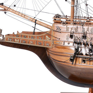 Homeroots 33" Wood Brown Sovereign Of The Seas Hand Painted Boat Sculpture  Solid Wood 401855