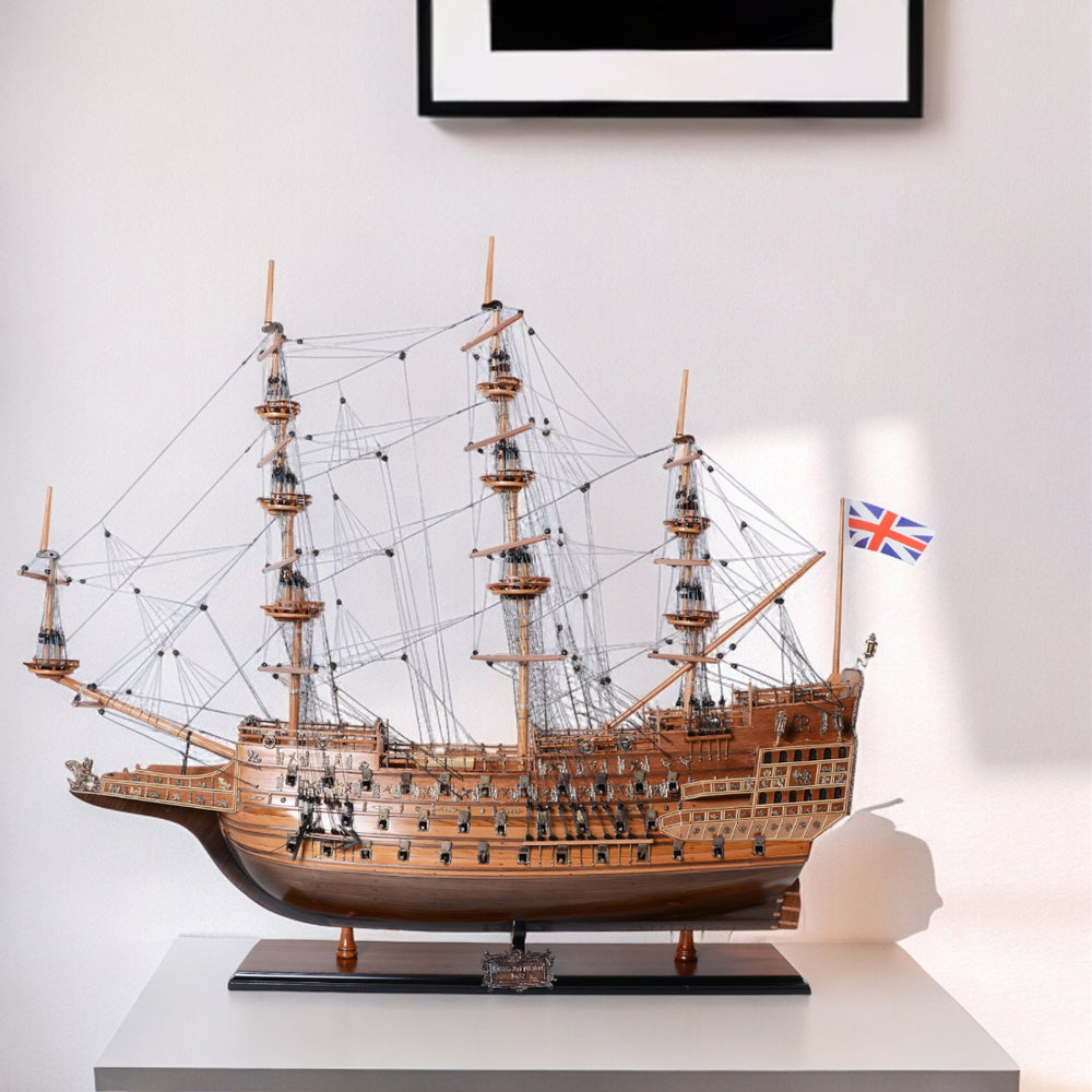 Homeroots 33" Wood Brown Sovereign Of The Seas Hand Painted Boat Sculpture  Solid Wood 401855