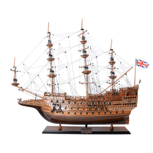 Homeroots 33" Wood Brown Sovereign Of The Seas Hand Painted Boat Sculpture  Solid Wood 401855