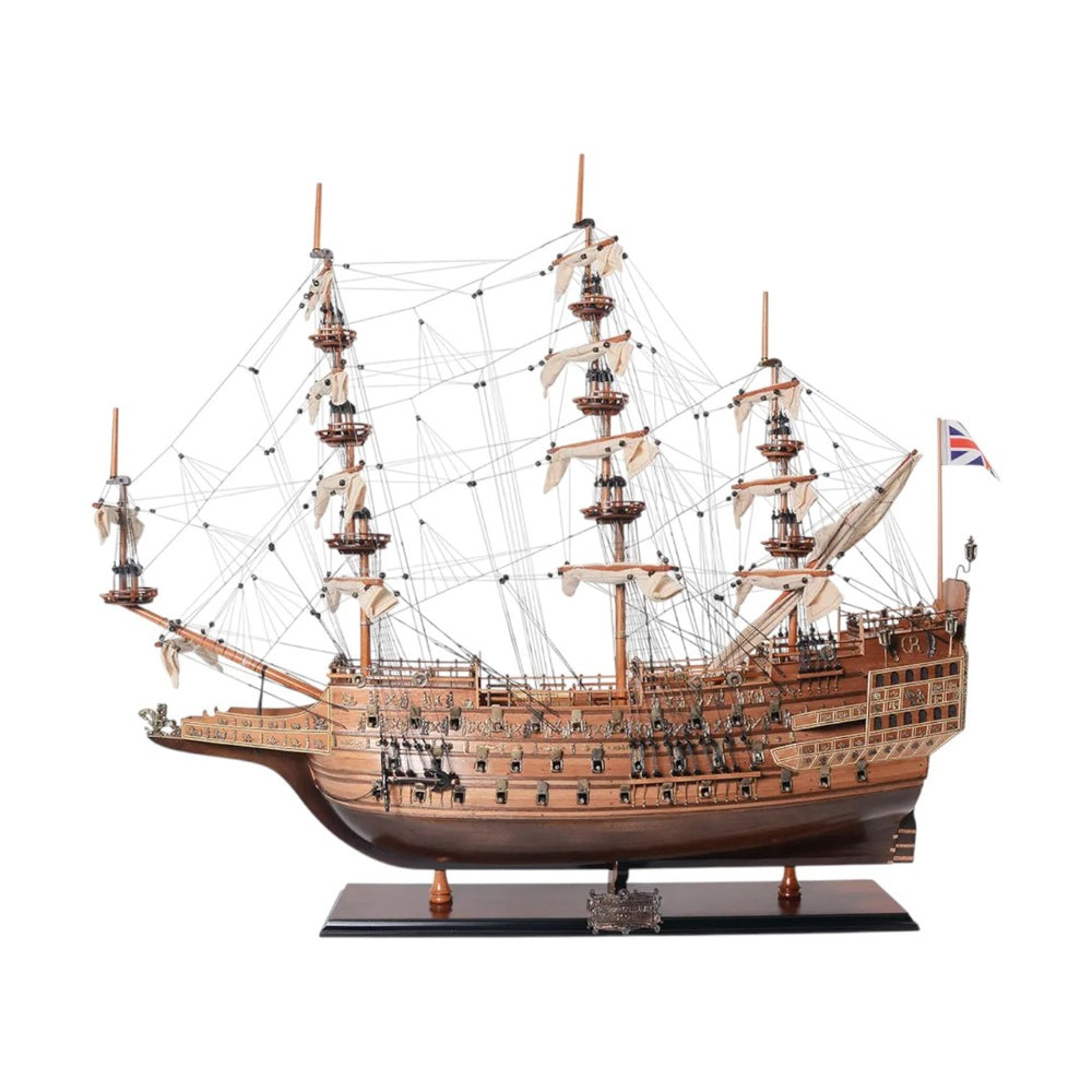 HomeRoots 33" Wood Brown Sovereign of the Seas Hand-Painted Boat Sculpture - Exquisite Maritime Collectible Art Piece 401855