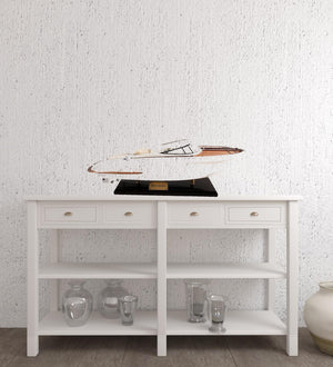 Homeroots 11" White Wood Yacht Model Sculpture  Solid Wood 401856