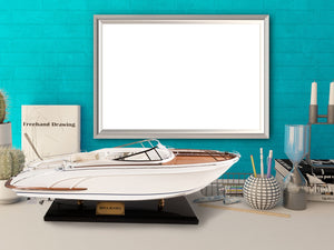 Homeroots 11" White Wood Yacht Model Sculpture  Solid Wood 401856