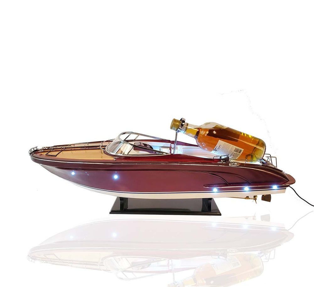 Homeroots 11" Wooden Wood Boat Sculpture And Wine Holder With Led Lights  Solid Wood 401857