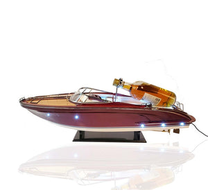 Homeroots 11" Wooden Wood Boat Sculpture And Wine Holder With Led Lights  Solid Wood 401857